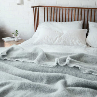 ST ALBANS ALPACA THROW RUG  |  HEATHER | WHITE GREY STYLED
