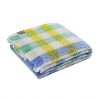 ST ALBANS MOHAIR THROW RUG  |  OXFORD BLUE YELLOW GREEN WHITE