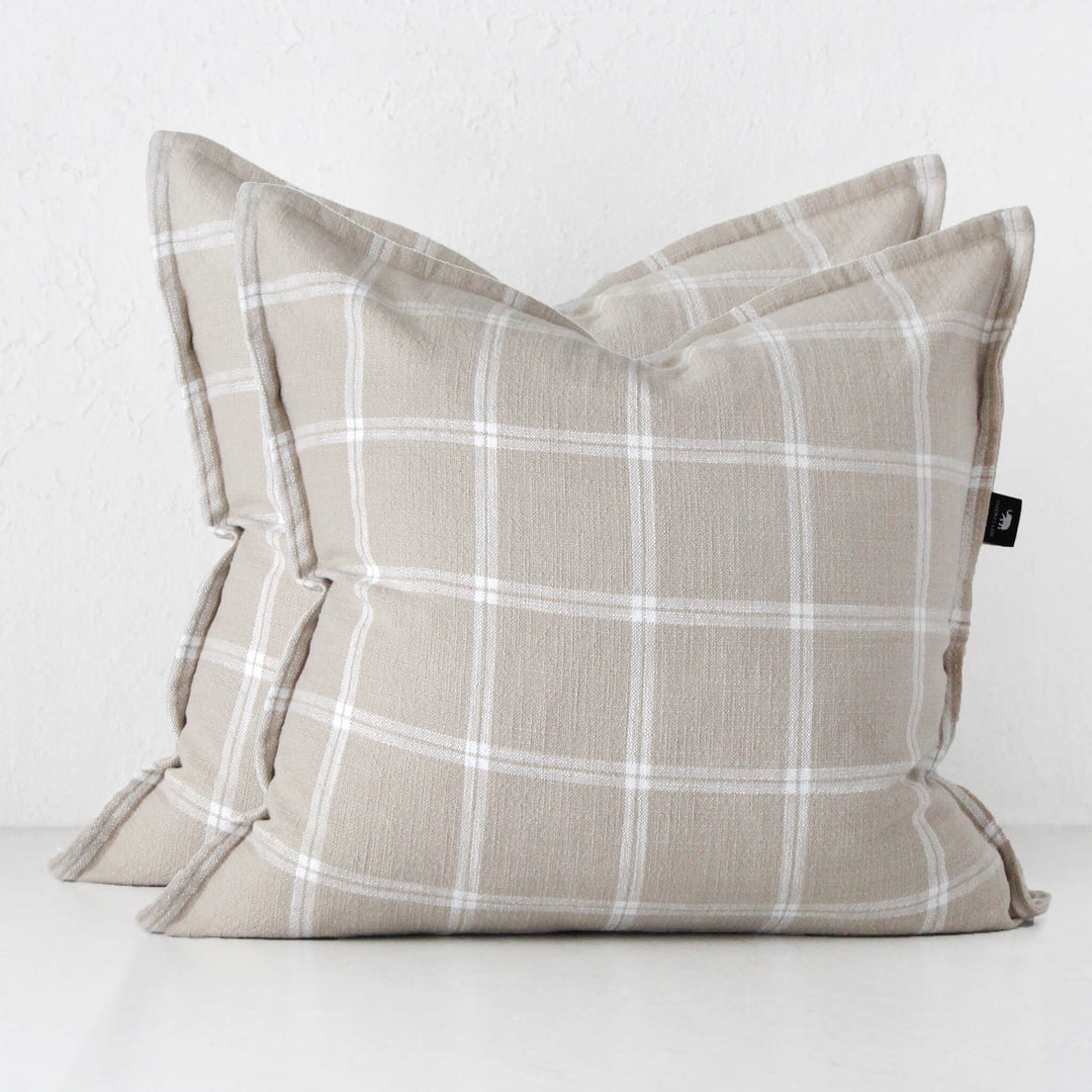 SURREY CUSHION BUNDLE X2 | 60 X 60 | SAND + WHITE CHECK