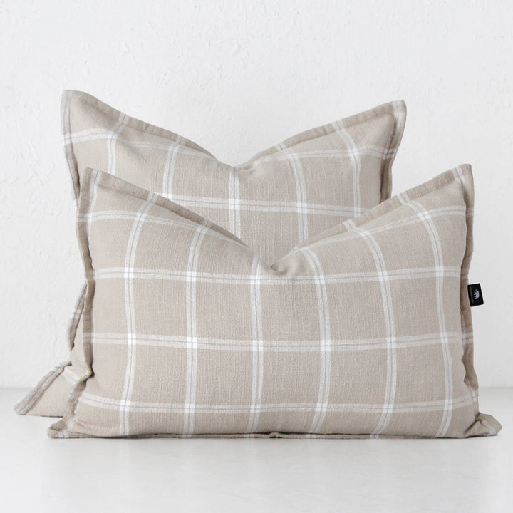 SURREY CUSHION  |  SAND + WHITE CHECK  |  50 x 50 + 40 x 60