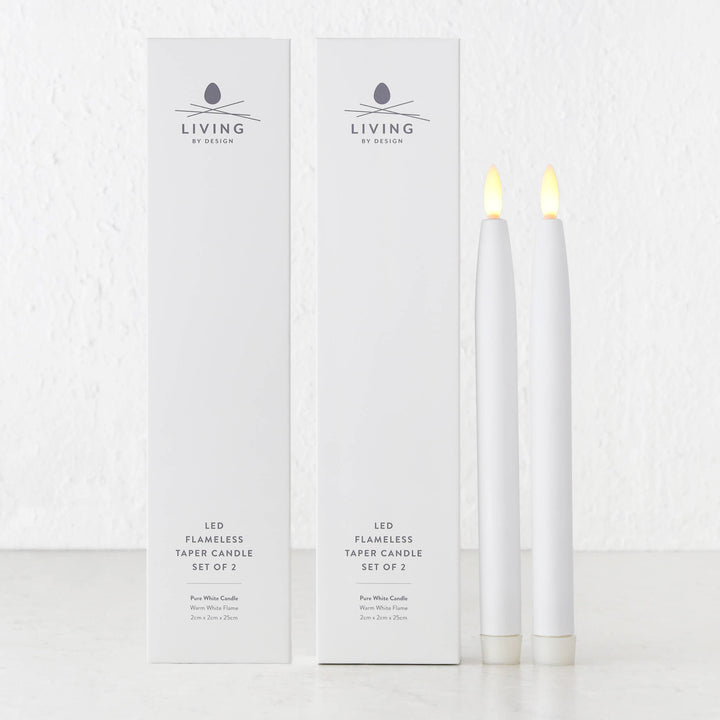 TAPER FLAMELESS LED FLICKING WAX CANDLE + REMOTE  |  WHITE