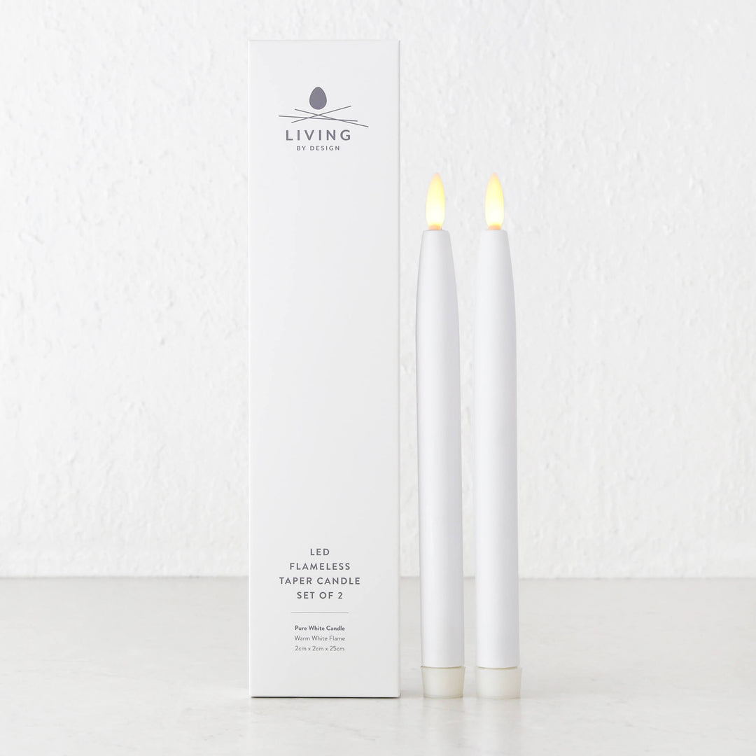 TAPER FLAMELESS LED FLICKING WAX CANDLE + REMOTE  |  WHITE