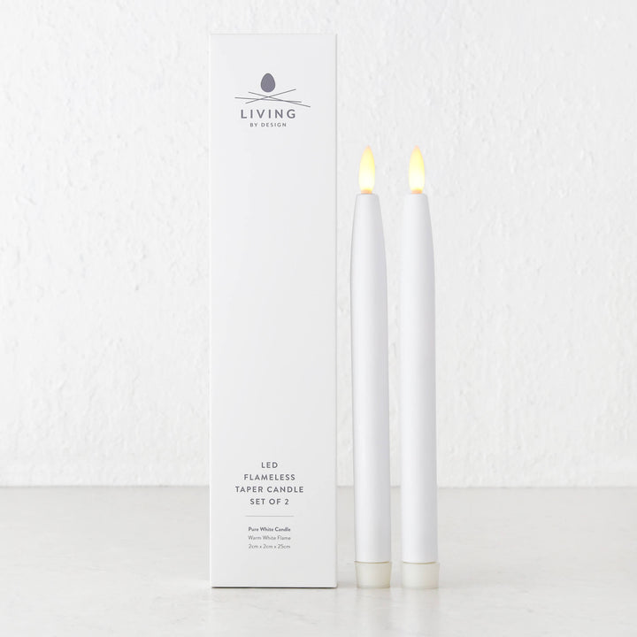 TAPER FLAMELESS LED FLICKING WAX CANDLE + REMOTE  |  WHITE