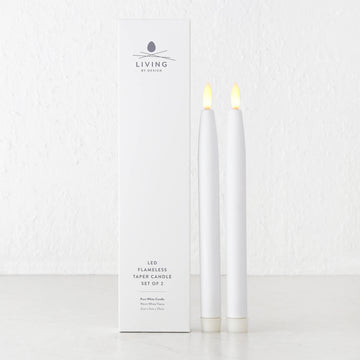 TAPER FLAMELESS LED FLICKING WAX CANDLE + REMOTE  |  WHITE