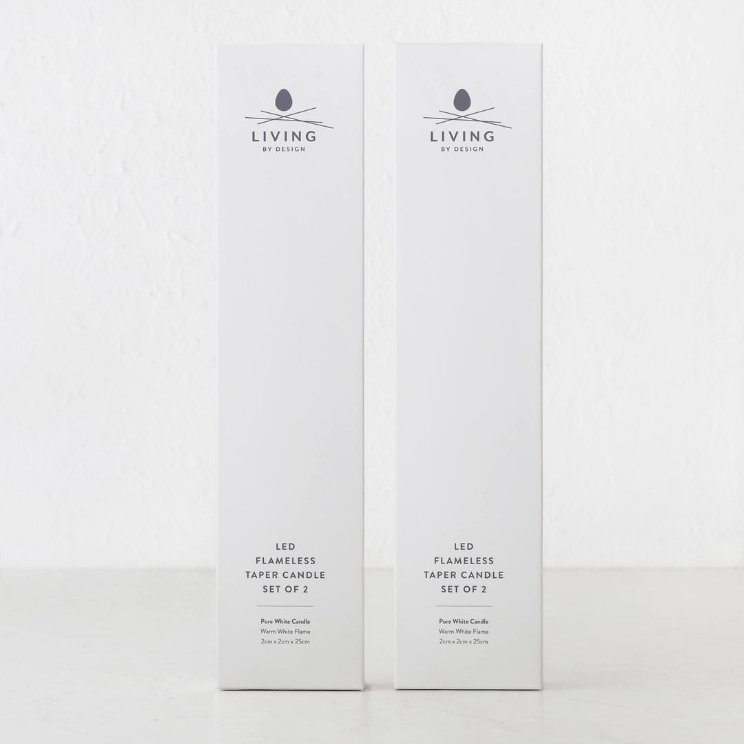 TAPER FLAMELESS LED FLICKING WAX CANDLE + REMOTE  |  WHITE