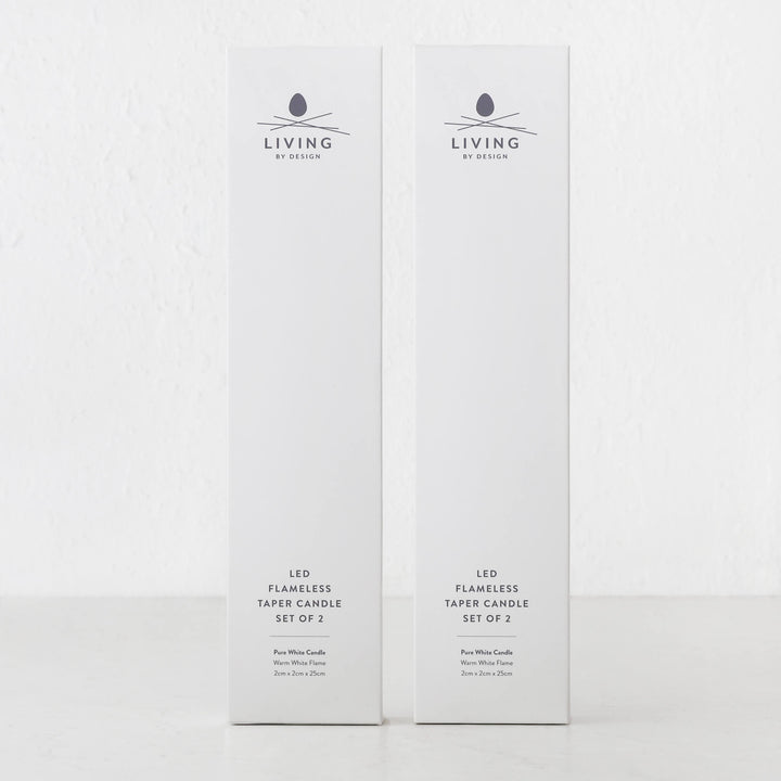 TAPER FLAMELESS LED FLICKING WAX CANDLE + REMOTE  |  WHITE