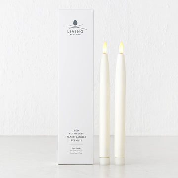 TAPER FLAMELESS LED FLICKING WAX CANDLE + REMOTE  |  IVORY