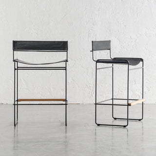 TARO BLACK LEATHER BAR CHAIR  |  BLACK STEEL FRAME