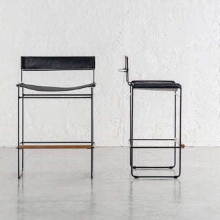 TARO BLACK LEATHER BAR CHAIR  |  BLACK STEEL FRAME