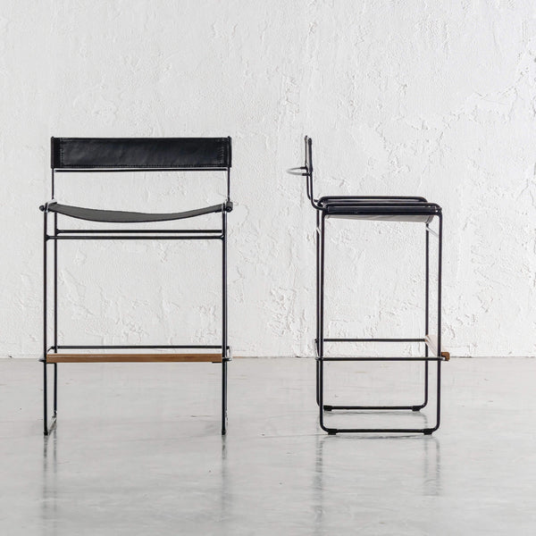 TARO BLACK LEATHER BAR CHAIR  |  BLACK STEEL FRAME  |  BUNDLE X 2