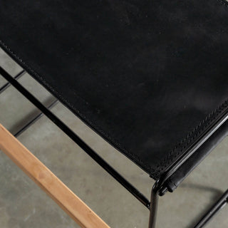 TARO BLACK LEATHER COUNTER STOOL |  BLACK STEEL FRAME