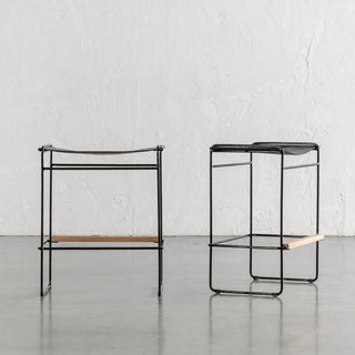 TARO BLACK LEATHER COUNTER STOOL |  BLACK STEEL FRAME