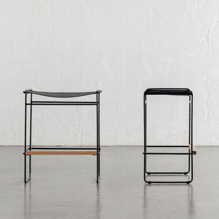 TARO BLACK LEATHER COUNTER STOOL |  BLACK STEEL FRAME