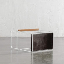 TARO EXPRESSO LEATHER STOOL  |   WHITE STEEL FRAME CLOSE UP