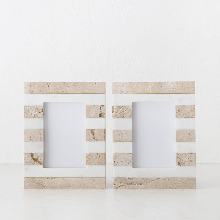 TIA PHOTO FRAME BUNDLEX2 | 4X6 | TRAVERTINE + MARBLE STRIPE