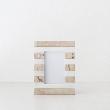 TIA PHOTO FRAME | 4X6 | TRAVERTINE + MARBLE STRIPE