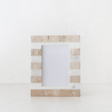 TIA PHOTO FRAME | 5X7 | TRAVERTINE + MARBLE STRIPE