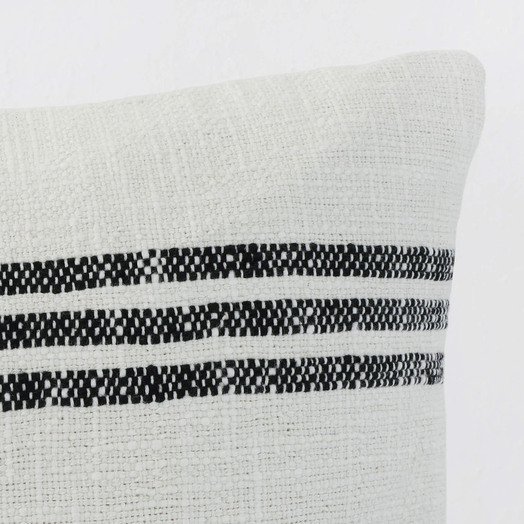 TORRONE CUSHION | BLACK STRIPE + NATURAL | CLOSE UP