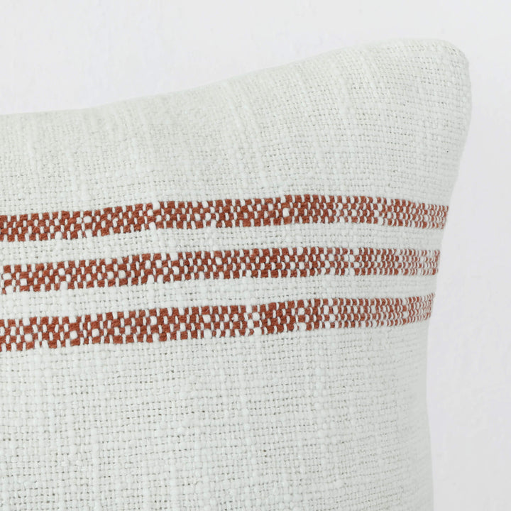 TORRONE CUSHION | RUST STRIPE + NATURAL | CLOSE UP