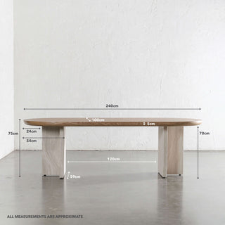 TOULON MARBLE DINING TABLE  |   240CM  |  BIRCH ASH WOOD GRAIN  |  CAPIR NUTMEG MARBLE | MEASUREMENTS