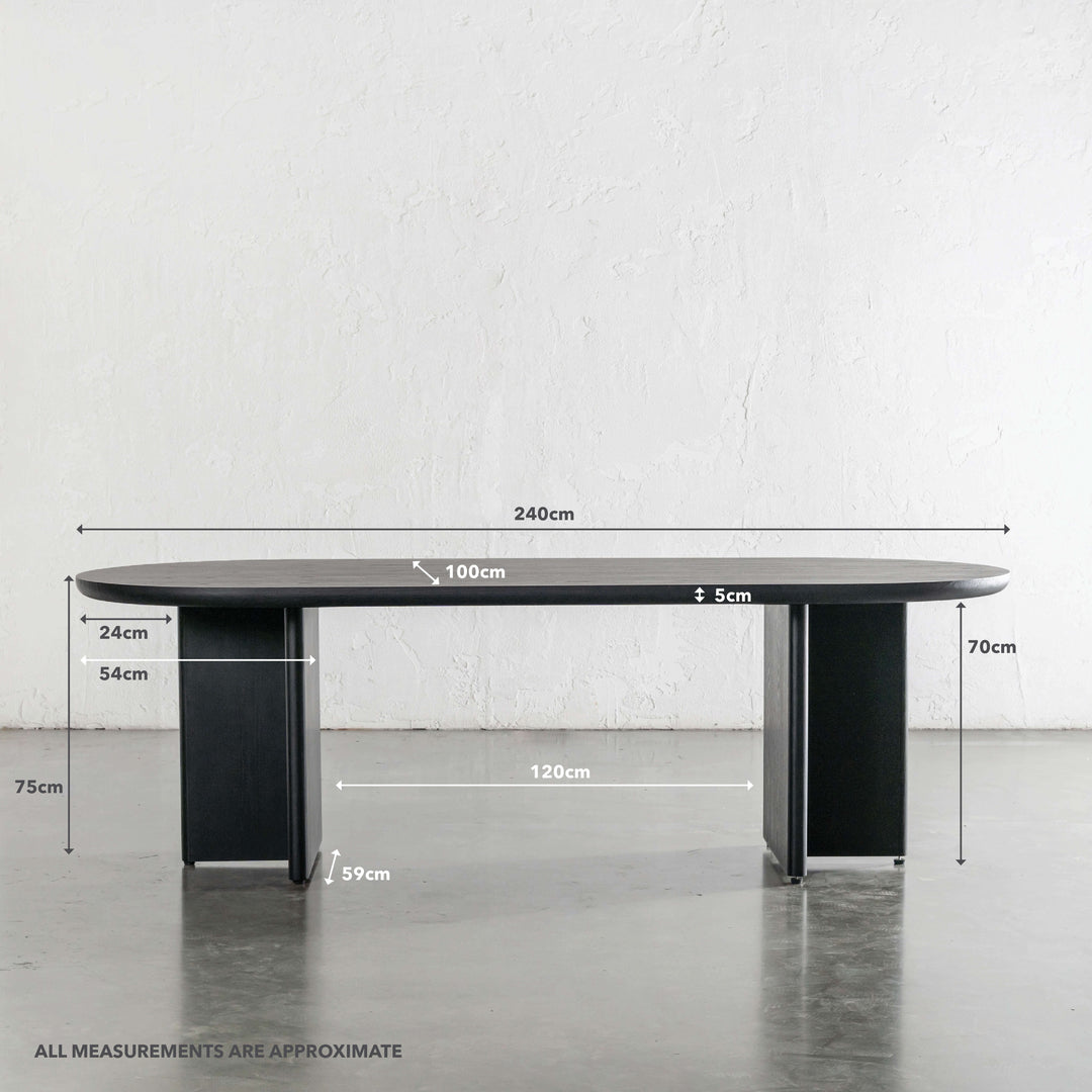 TOULON DINING TABLE  |  240CM  |  BLACK NOIR WOOD GRAIN | MEASUREMENTS