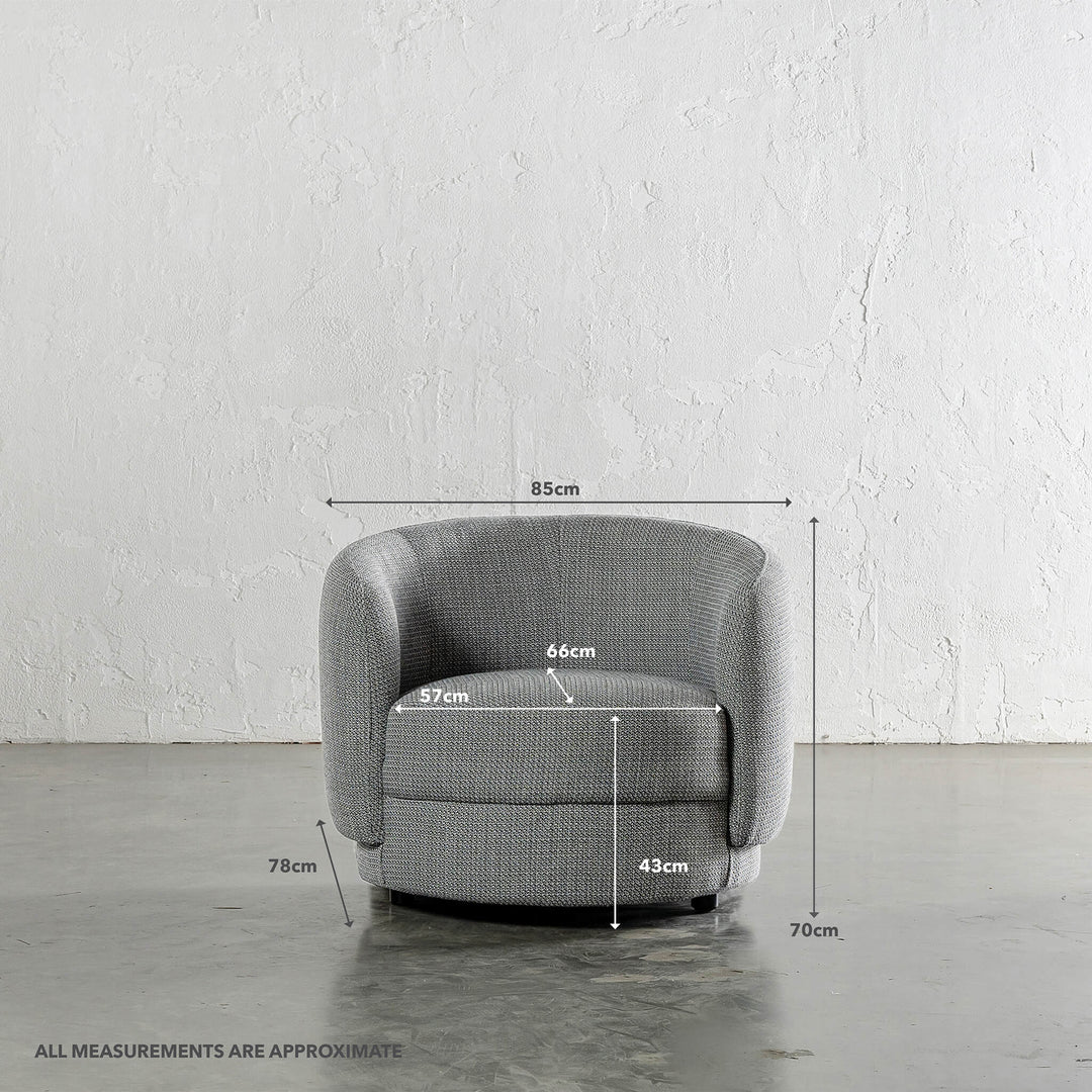 TRAVECY CURVED ARMCHAIR  |  PEPPER HAZE WEAVE