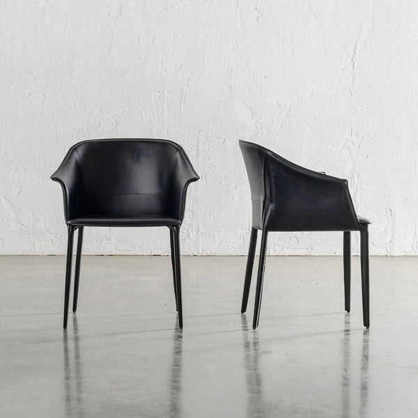 TREGOR MID CENTURY VEGAN LEATHER DINING CHAIR  |  NOIR BLACK