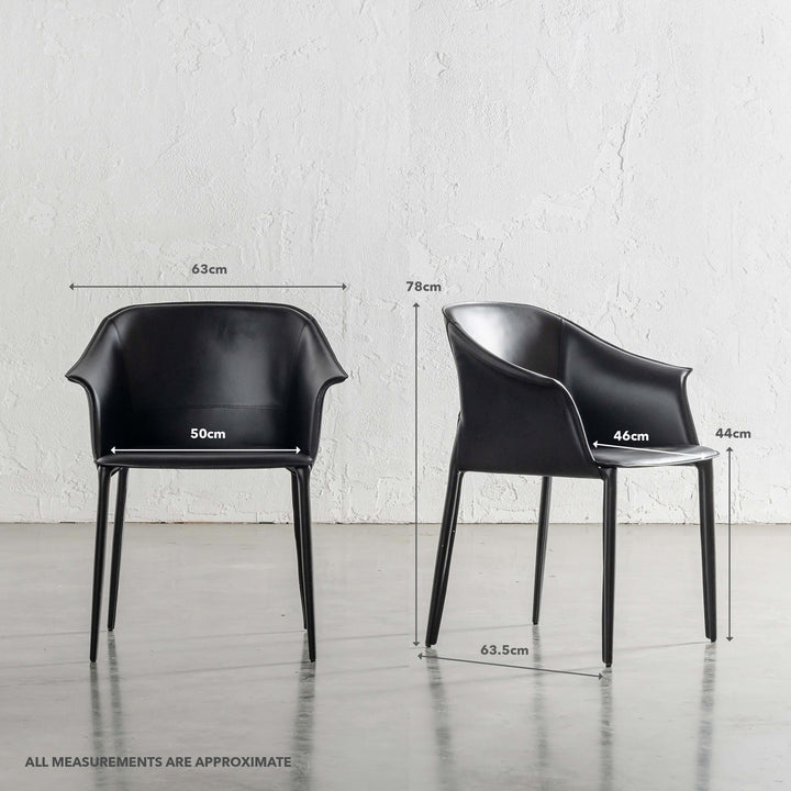 TREGOR MID CENTURY VEGAN LEATHER DINING CHAIR | NOIR BLACK | MEASUREMENTS