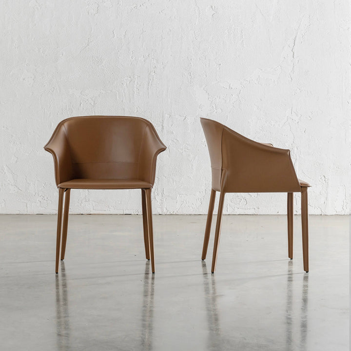 TREGOR MID CENTURY VEGAN LEATHER DINING CHAIR | SADDLE TAN