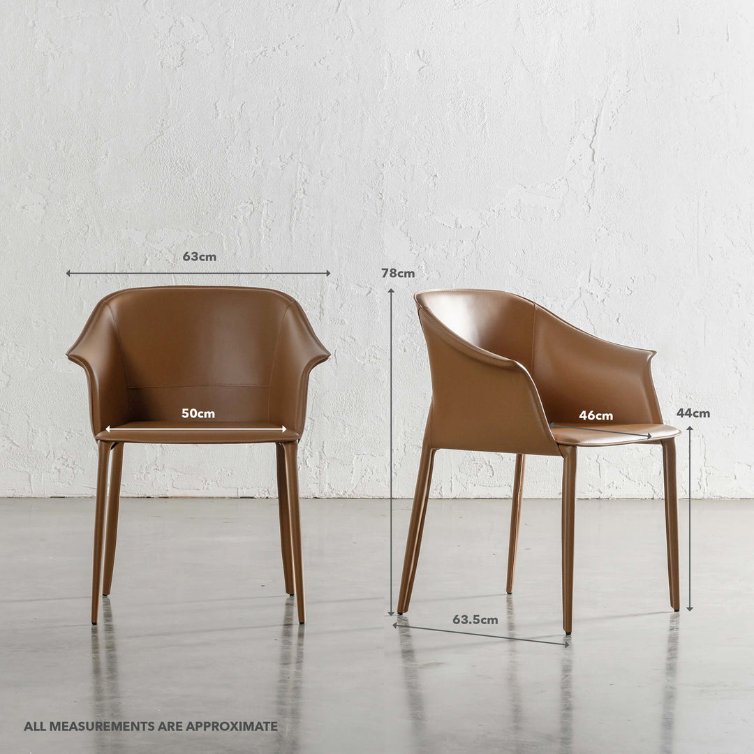 TREGOR MID CENTURY VEGAN LEATHER DINING CHAIR | SADDLE TAN | MEASUREMENTS