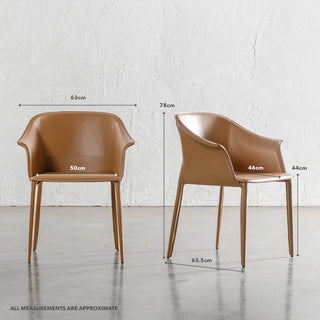 TREGOR MID CENTURY VEGAN LEATHER DINING CHAIR | SADDLE TAN | MEASUREMENTS