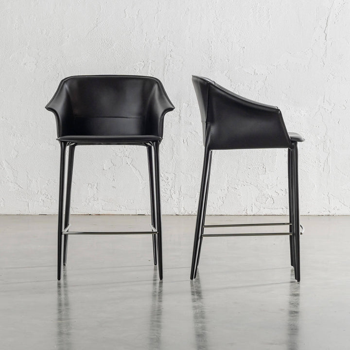 TREGOR MID CENTURY VEGAN LEATHER BAR CHAIR  |  NOIR BLACK