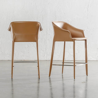 TREGOR MID CENTURY VEGAN LEATHER BAR CHAIR  |  SADDLE TAN