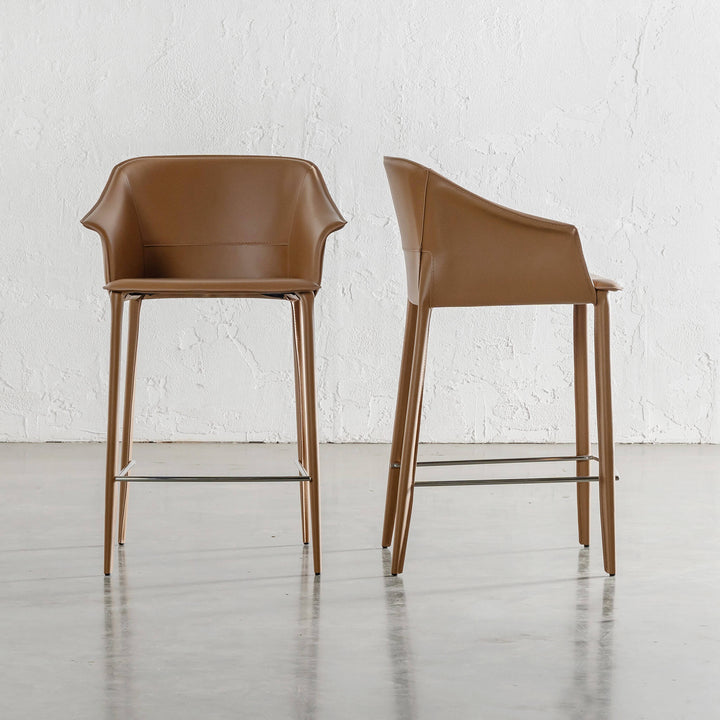 TREGOR MID CENTURY VEGAN LEATHER BAR CHAIR  |  SADDLE TAN