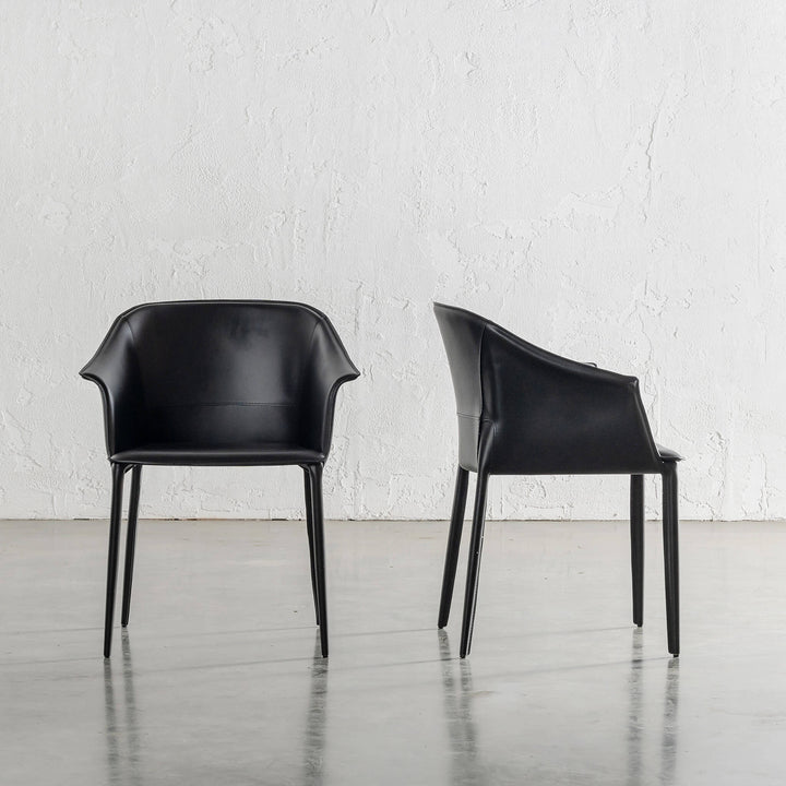 TREGOR MID CENTURY VEGAN LEATHER DINING CHAIR  |  NOIR BLACK