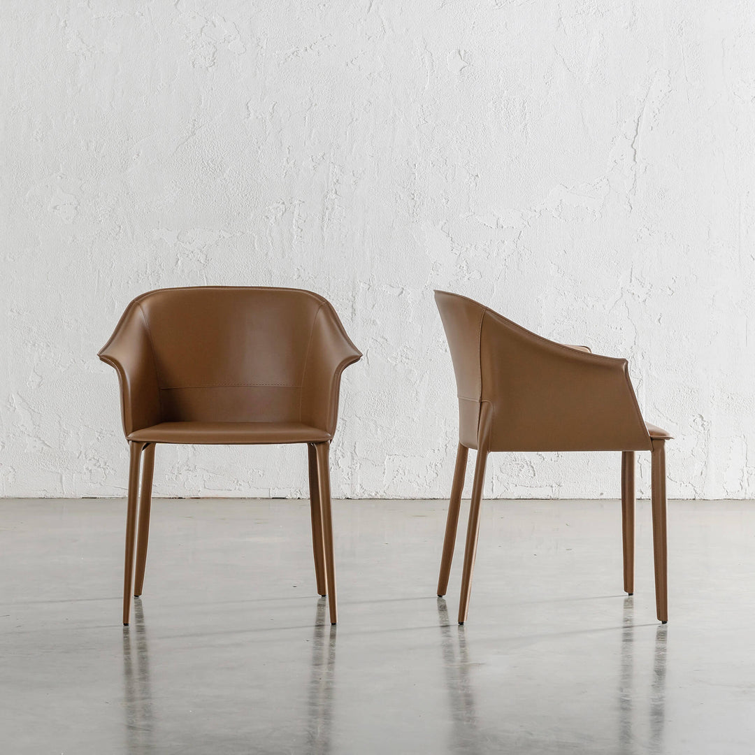 TREGOR MID CENTURY VEGAN LEATHER DINING CHAIR  |  SADDLE TAN