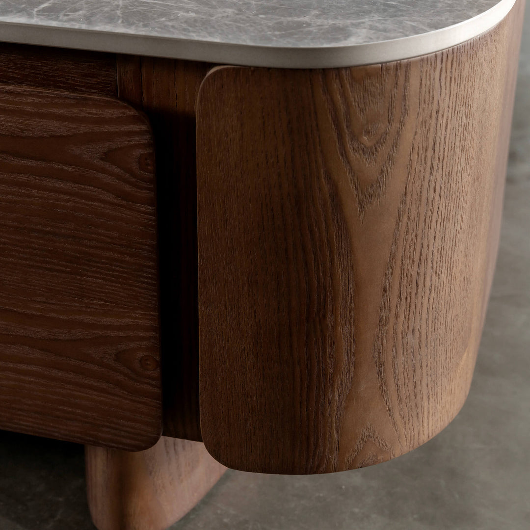 TREVELO ENTERTAINMENT UNIT  |  DEEP WALNUT WOOD GRAIN  |  VALENTINA GRIGIO CERAMICA TOP