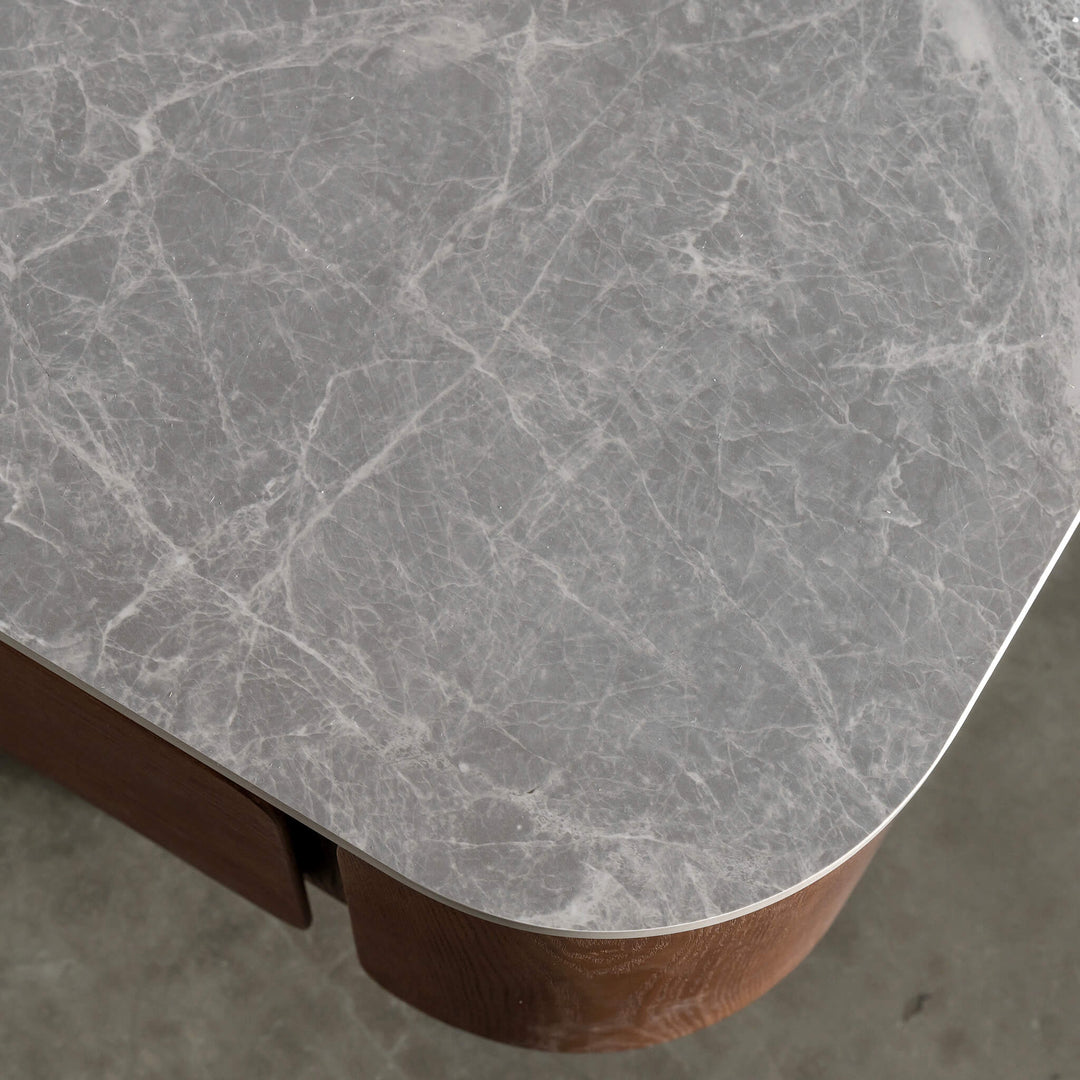 TREVELO ENTERTAINMENT UNIT  |  DEEP WALNUT WOOD GRAIN  |  VALENTINA GRIGIO CERAMICA TOP