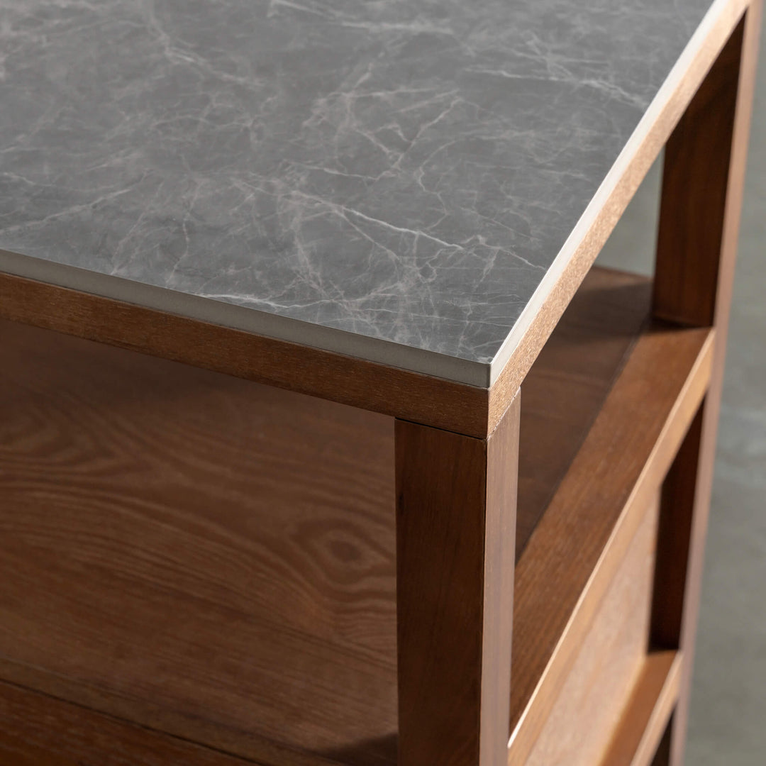TREVELO PERNEL CONRAD NIGHT STAND  |  DEEP WALNUT WOOD GRAIN  |  VALENTINA GRIGIO CERAMICA TOP