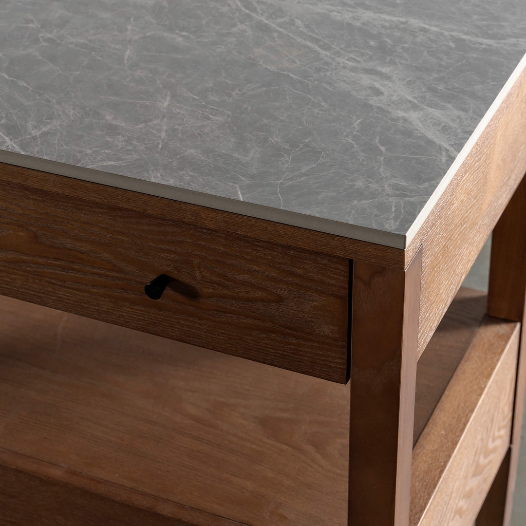 TREVELO PERNEL CONRAD NIGHT STAND  |  DEEP WALNUT WOOD GRAIN  |  VALENTINA GRIGIO CERAMICA TOP