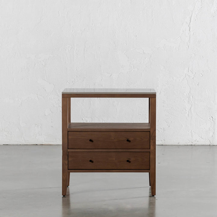 TREVELO PERNEL JARDIN NIGHT STAND  |  DEEP WALNUT WOOD GRAIN  |  VALENTINA GRIGIO CERAMICA TOP