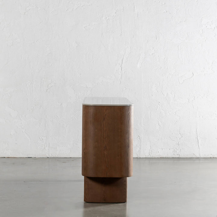 TREVELO SIDEBOARD  |  DEEP WALNUT WOOD GRAIN  |  VALENTINA GRIGIO CERAMICA TOP