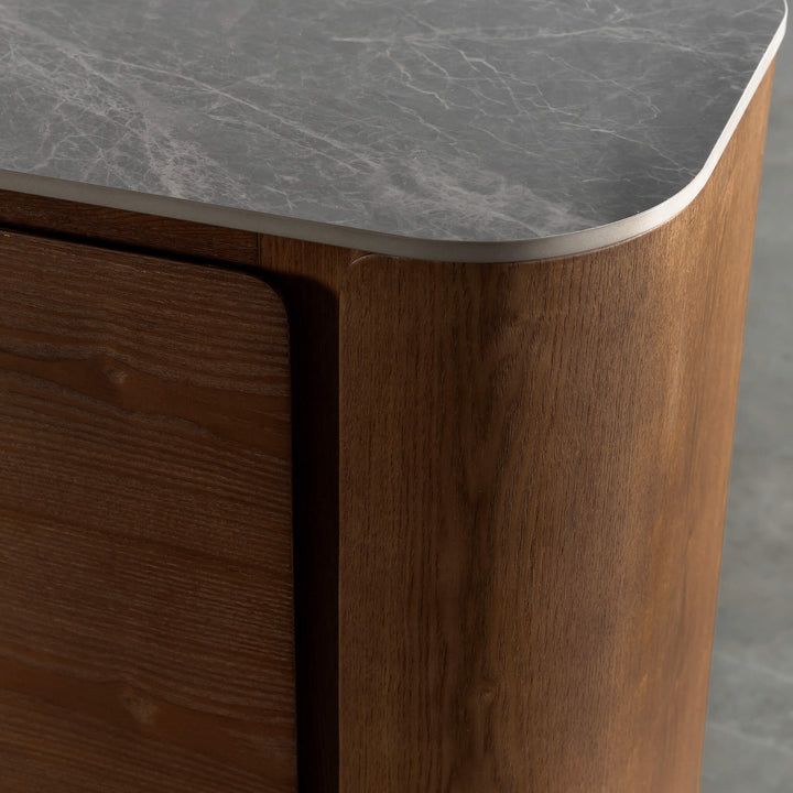 TREVELO SIDEBOARD  |  DEEP WALNUT WOOD GRAIN  |  VALENTINA GRIGIO CERAMICA TOP