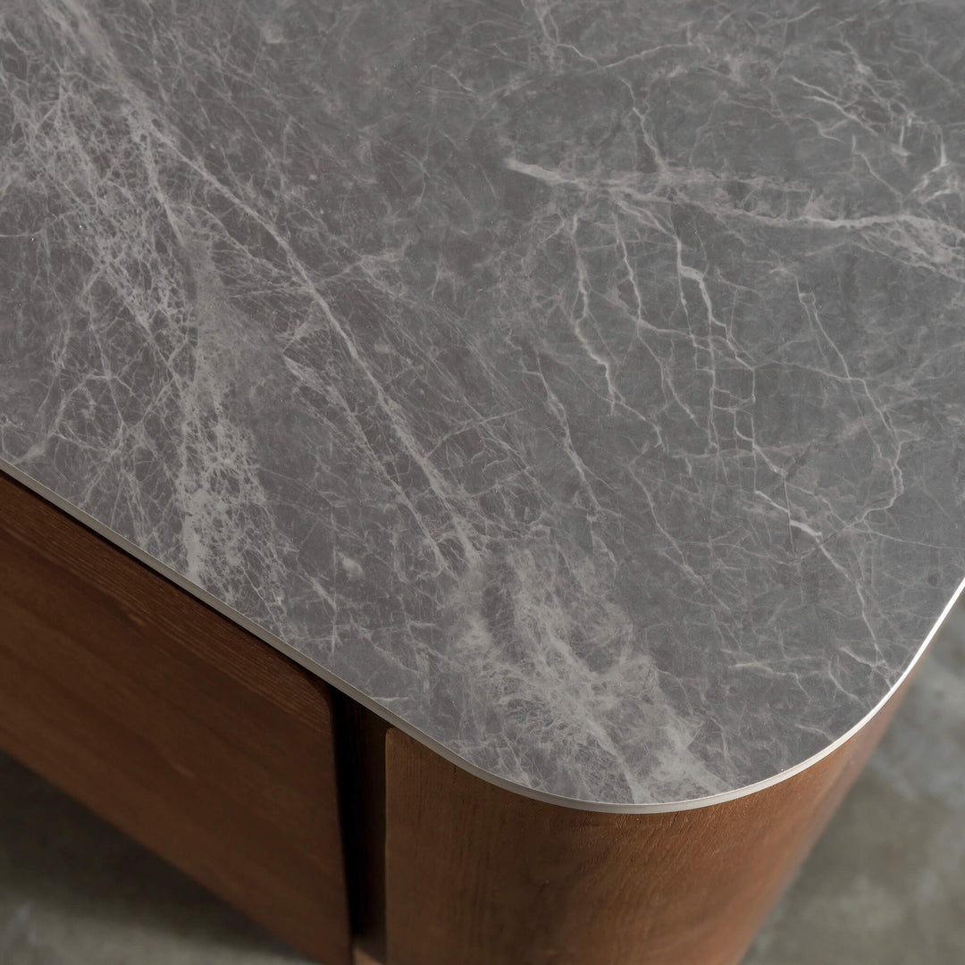 TREVELO SIDEBOARD  |  DEEP WALNUT WOOD GRAIN  |  VALENTINA GRIGIO CERAMICA TOP