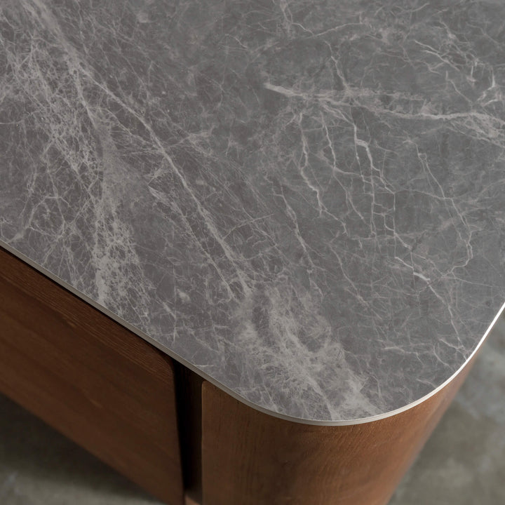 TREVELO SIDEBOARD  |  DEEP WALNUT WOOD GRAIN  |  VALENTINA GRIGIO CERAMICA TOP