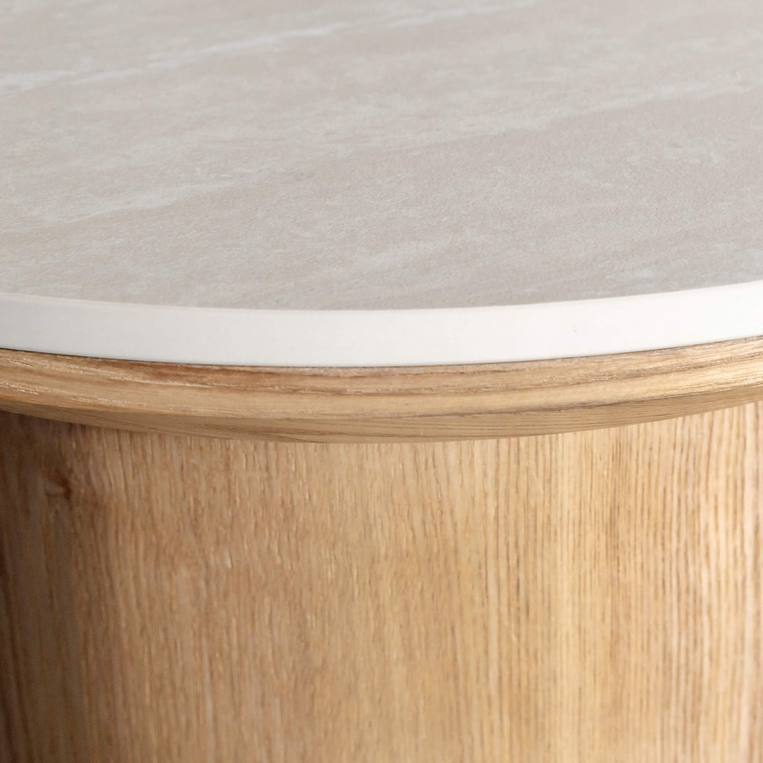 TREVELO COFFEE + SIDE TABLE BUNDLE X2  |  BIRCH ASH WOOD GRAIN  |  TRAVERTINE TUMBLED BEIGE CERAMICA TOP