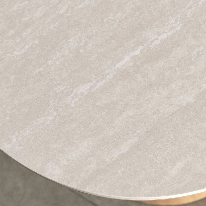 TREVELO SIDE TABLE  |  BIRCH ASH WOOD GRAIN  |  TRAVERTINE TUMBLED BEIGE CERAMICA TOP
