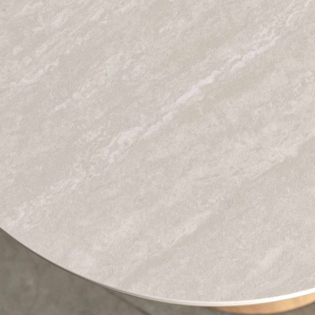 TREVELO COFFEE + SIDE TABLE BUNDLE X2  |  BIRCH ASH WOOD GRAIN  |  TRAVERTINE TUMBLED BEIGE CERAMICA TOP | CLOSEUP