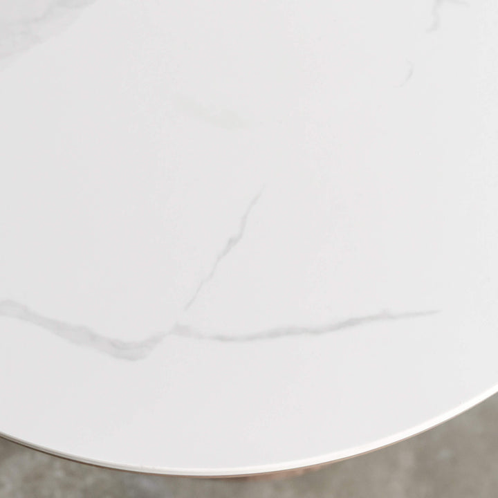 TREVELO TABLE  |  DEEP WALNUT  WOOD GRAIN  |  CARRARA BIANCO CERAMICA TOP
