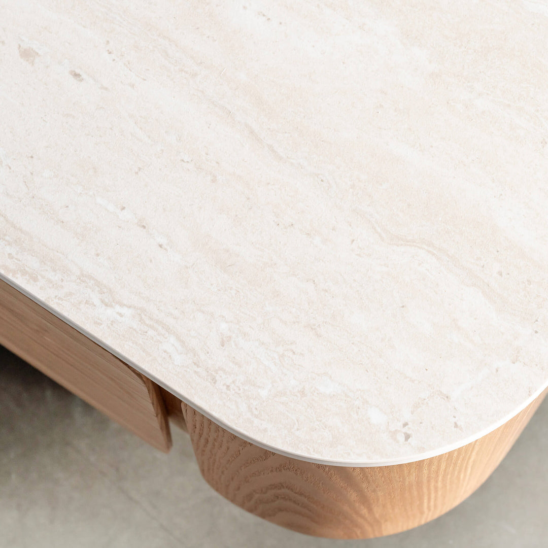 TREVELO ENTERTAINMENT UNIT  |  BIRCH ASH  WOOD GRAIN  |  TRAVENTINE TUMBLED BEIGE